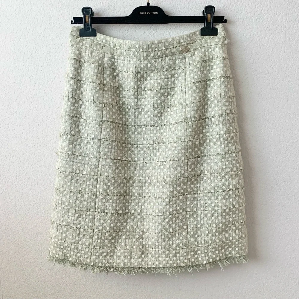 New Chanel pastel green tweed ribbon skirt